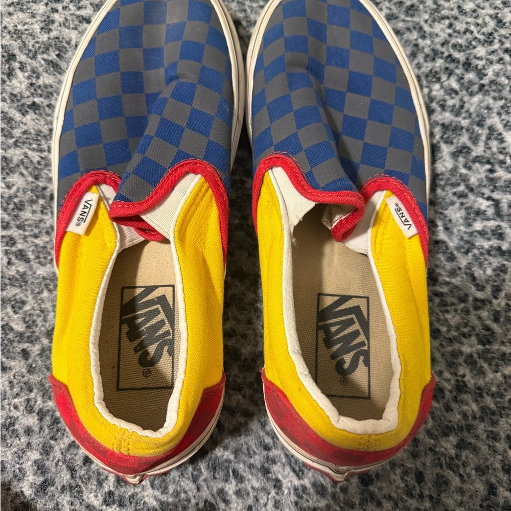 Vans Kids Checkerboard Slip-On Shoes - Blue and Yellow